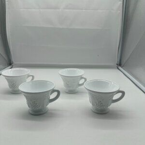 Vintage Set of 4 Colony Harvest Milk Glass Footed Snack Punch Cup White Mugs
